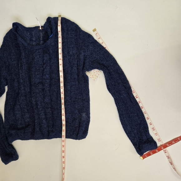 Free People Navy Cosmos Combo Fuzzy Sweater Small Open Knit Wool Alpaca Blend - Picture 8 of 12